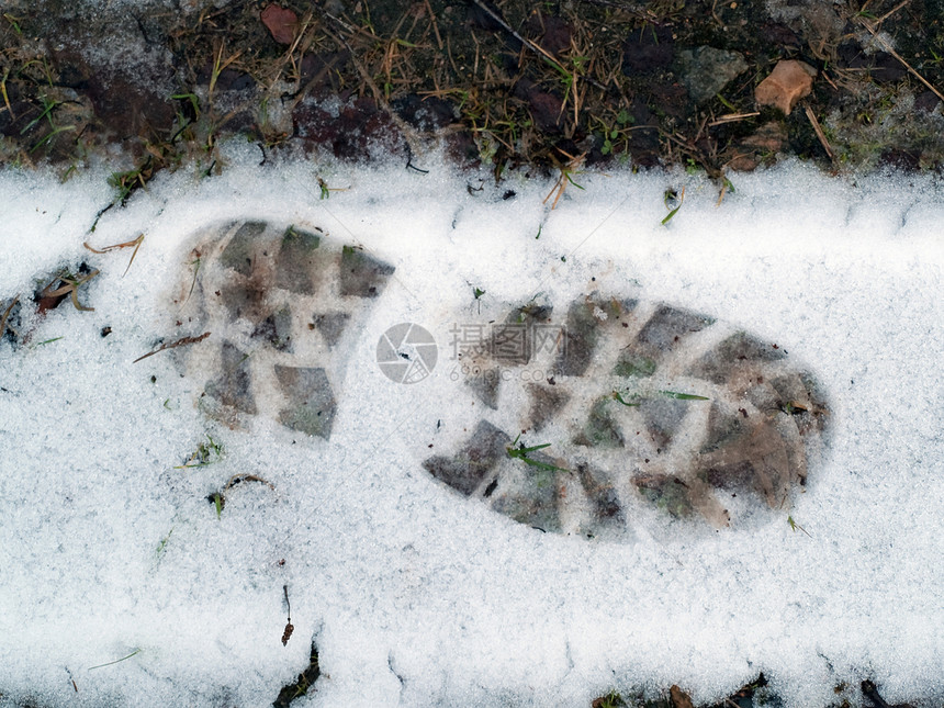 雪中轨道足迹图片