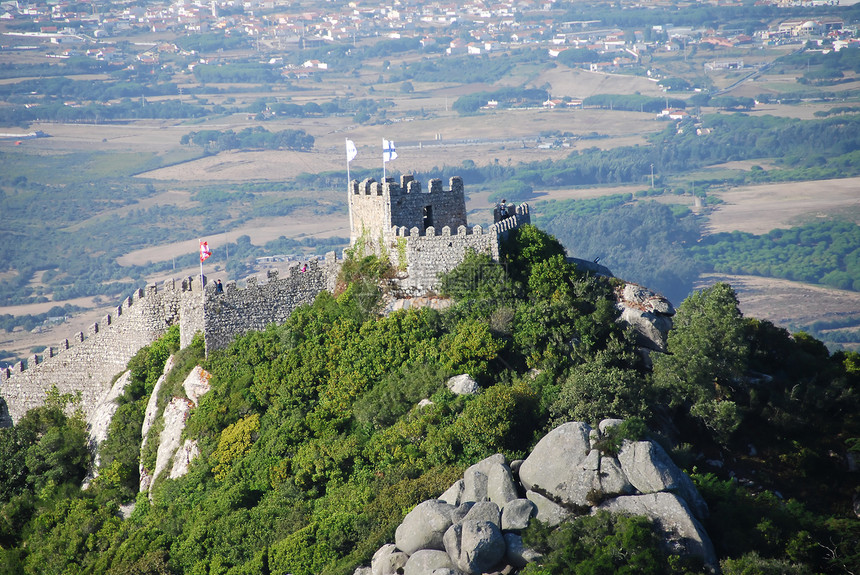 葡萄牙辛特拉吸引力爬坡天空蓝色石头城堡高地建筑历史丘陵图片