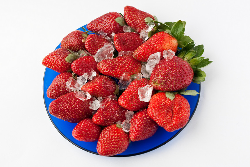 草莓板绿色甜点食物红色饮食蓝色营养盘子图片
