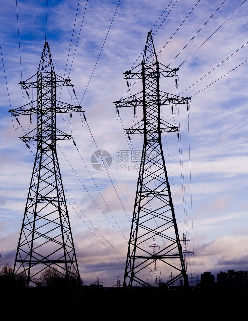 电线电压电缆活力车站力量蓝色天空图片