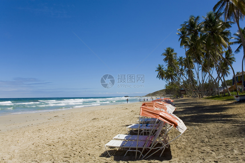 委内瑞拉玛格丽塔岛海滩沿海支撑棕榈太阳蓝色旅行阴影海岸热带海洋图片