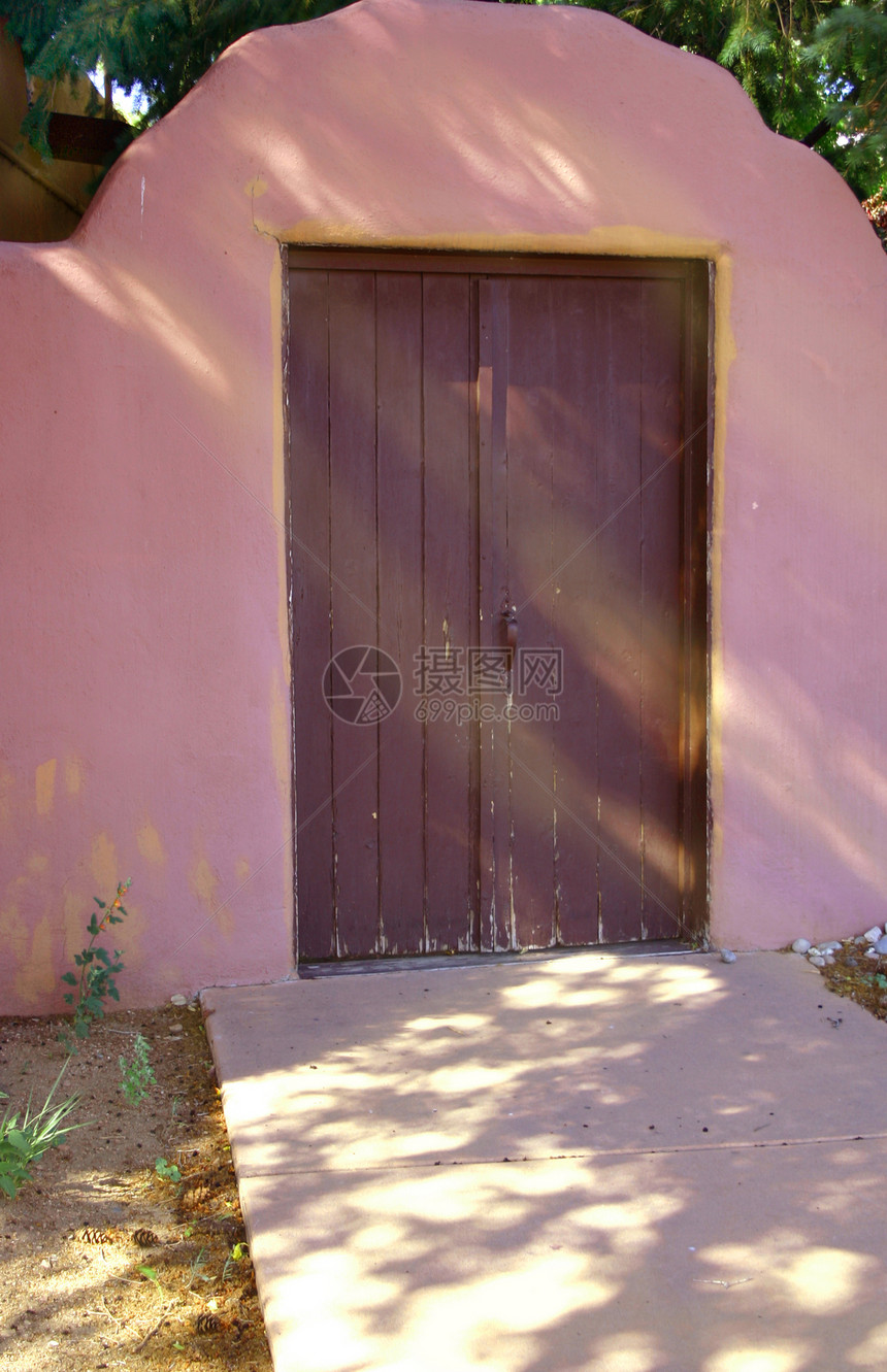 门道建筑学历史性沙漠横梁小路土坯木头建筑粉色房子图片