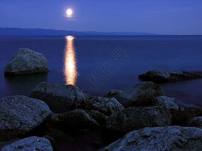 湖上月亮升起背景图片