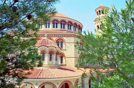 埃皮库里奥斯Aegina岛教堂背景