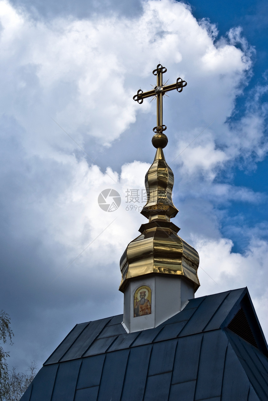 教堂圆顶金子云彩图标表现力天空屋顶蓝色图片