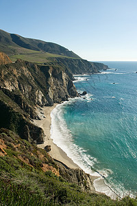 诺斯海大南公园麦威海岸线瀑布灯塔旅行爬坡悬崖游客海洋背景