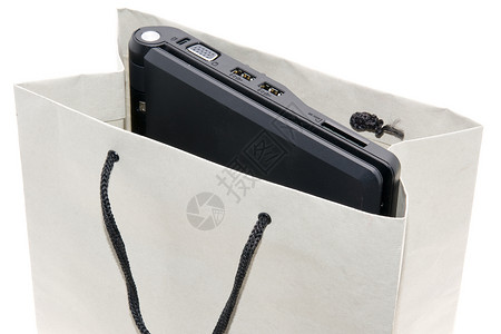 笔记本电脑商业购物电脑包零售礼物技术纸袋电子背景图片