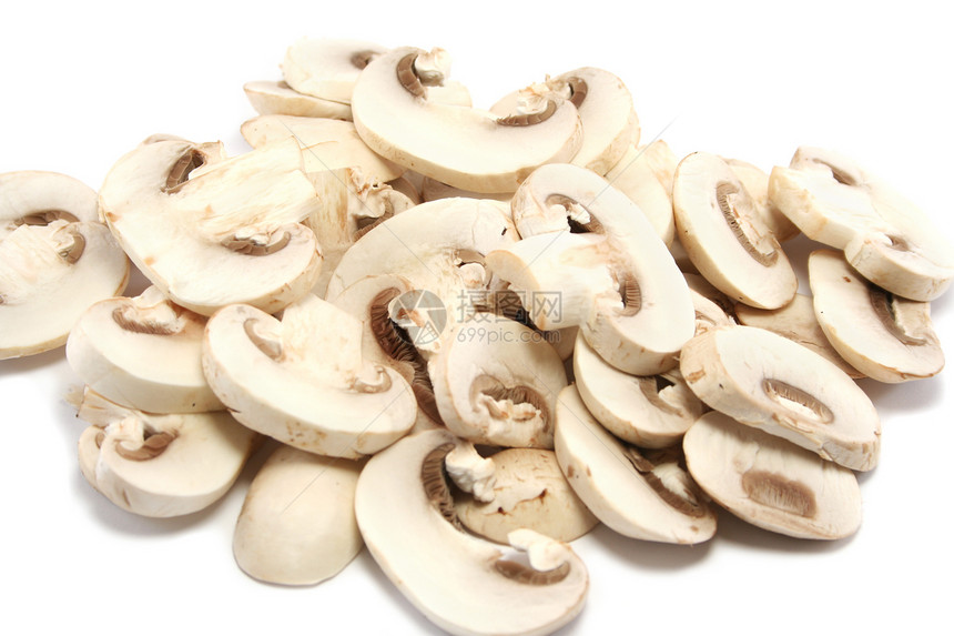 大型切片蘑菇宏观白色菌类食物生食食材图片