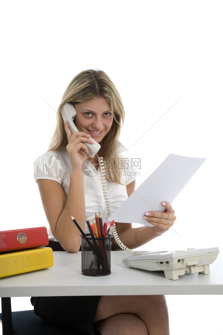 从事商业工作的妇女幸福文档办公室工人电话商务金发女郎纸箱文员打印机图片