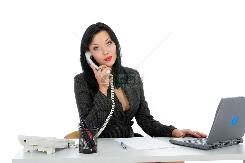 商业妇女接待员成年人幸福工人商务金发电话职业成人微笑图片