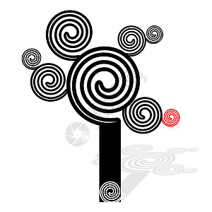 螺旋生长的树螺旋卷圈树插画