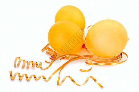 橙色气球螺旋生日庆典丝带乐趣金子节日橙子黄色派对背景图片