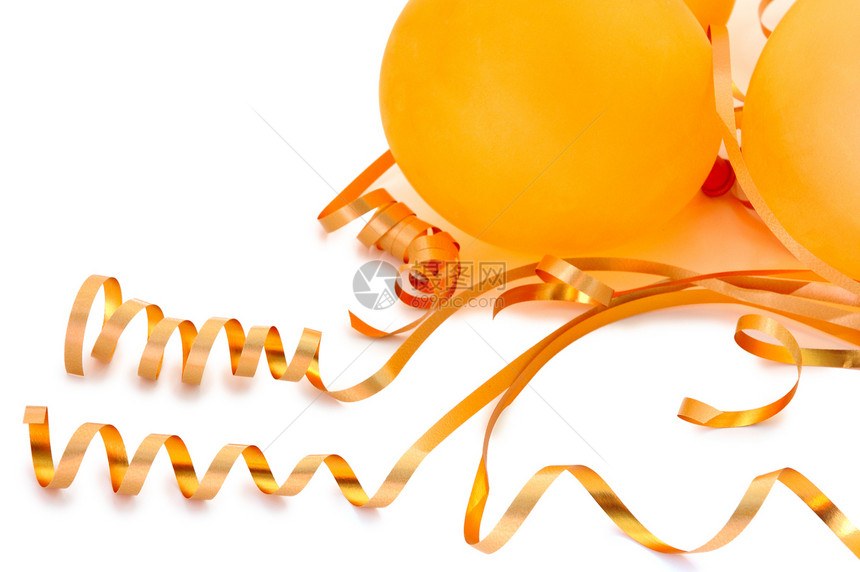 橙色气球线圈乐趣庆典生日派对黄色丝带金子橙子螺旋图片