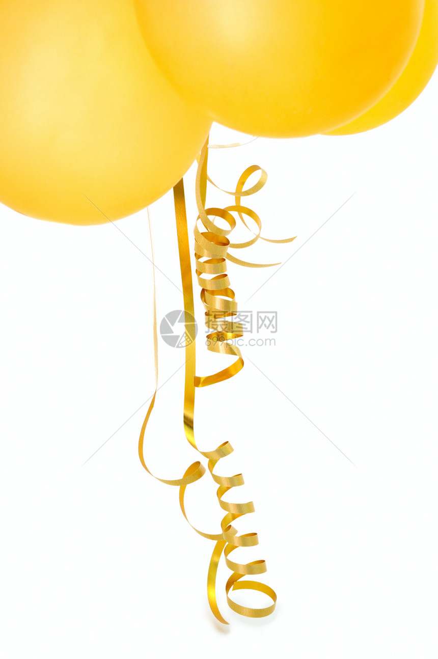 橙色气球乐趣丝带惊喜派对螺旋庆典生日白色节日黄色图片