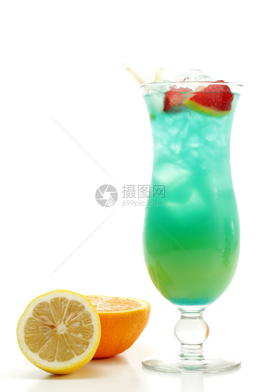 鸡尾酒  蓝色夏威夷液体饮料果汁魅力茶点橙子白色柠檬酒精玻璃图片