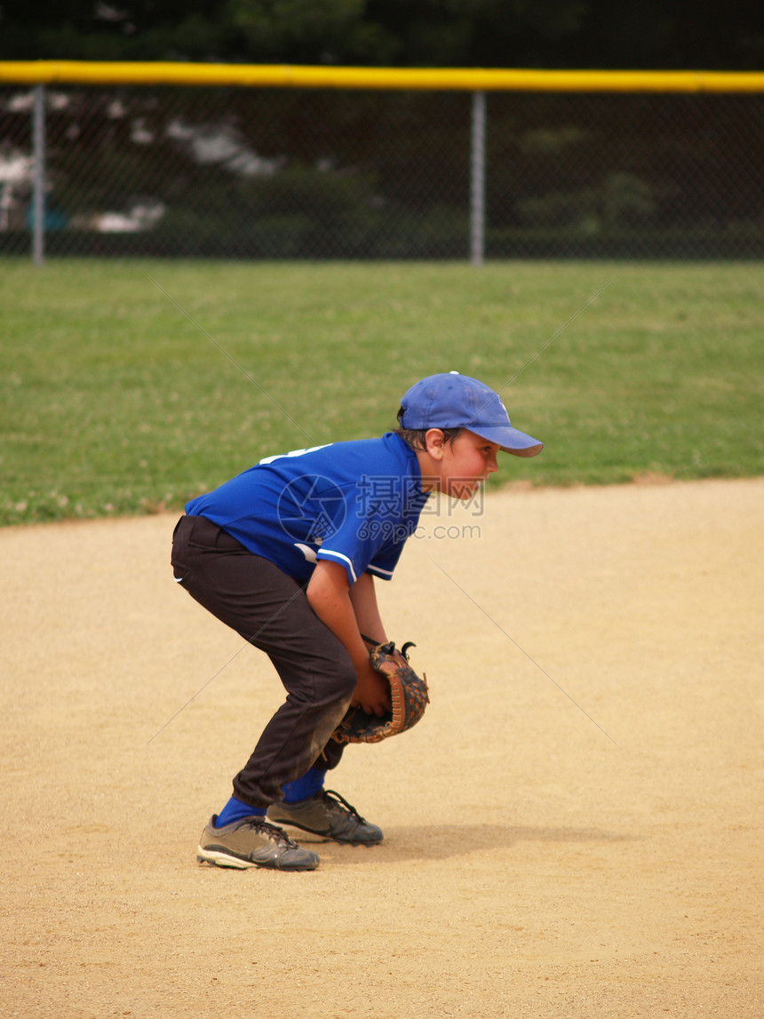小联盟棒球选手玩家青年野手运动孩子享受消遣内场男生蓝色图片