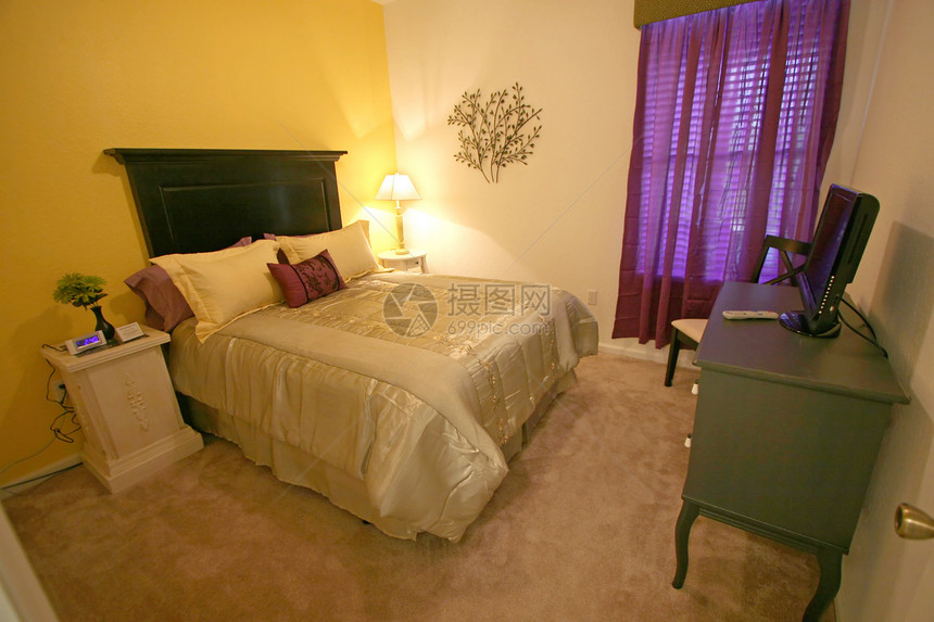 皇后卧室奢华房间窗帘家具枕头房子羽绒被房地产住宅地毯图片