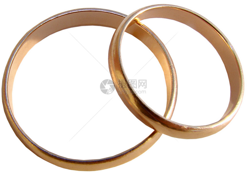 白色背景的两个结婚金环金属金子寂寞夫妻乐队珠宝宏观二人婚礼孤独图片
