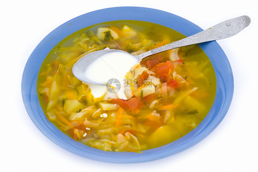 配汤粉液体节食勺子午餐白色草本盘子蔬菜图片