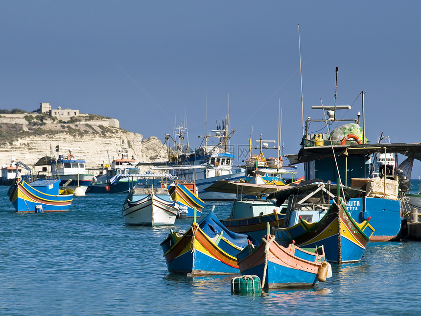 马耳他渔村蓝色旅行海岸场景医学码头泊位假期庇护所海洋图片