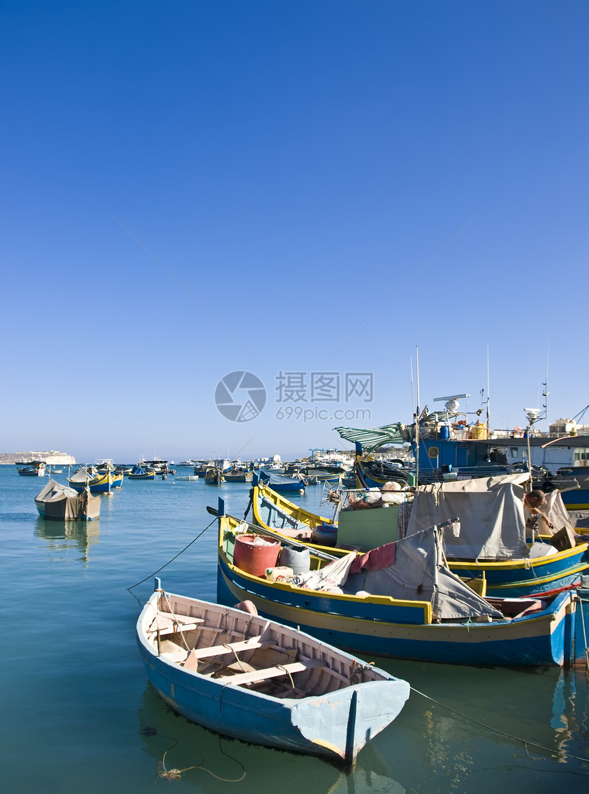 马耳他渔村蓝色港口海洋医学码头庇护所假期场景泊位旅行图片