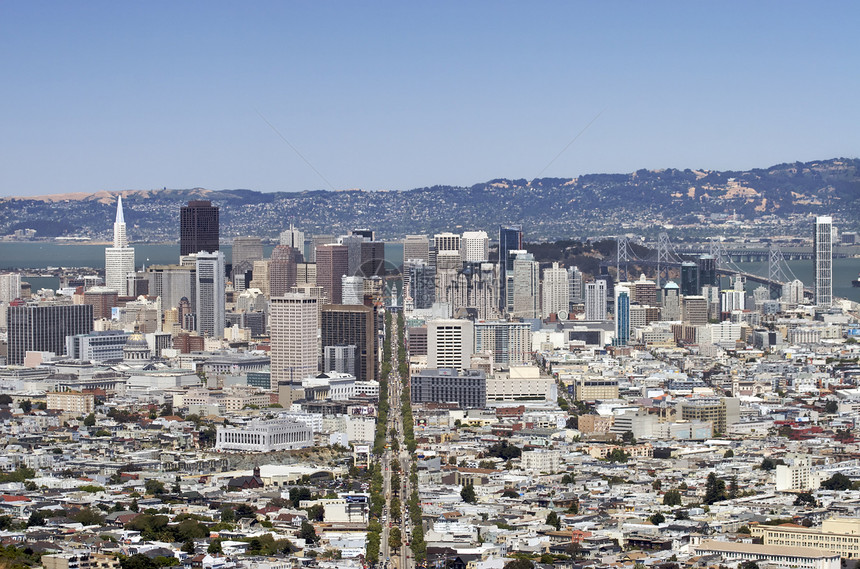 来自双峰山的旧金山城市市场天空街道建筑景观蓝色天际图片