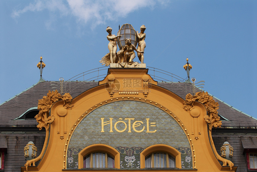 旅馆入口生活场景旅游旅行假期商业酒店建筑风格蓝色图片