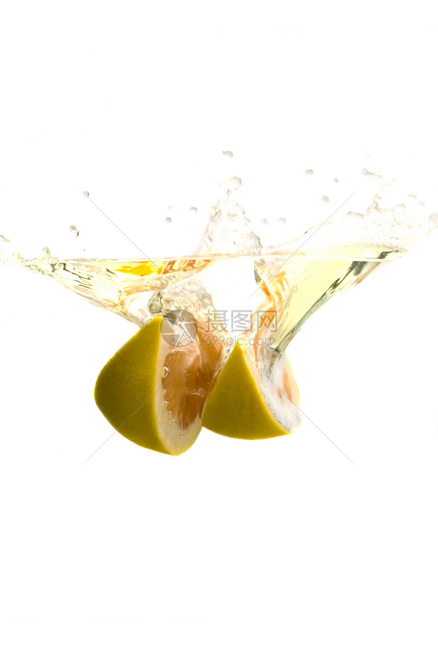 柠檬涟漪液体漩涡静物打扫喷涂食物碰撞飞溅蓝色图片