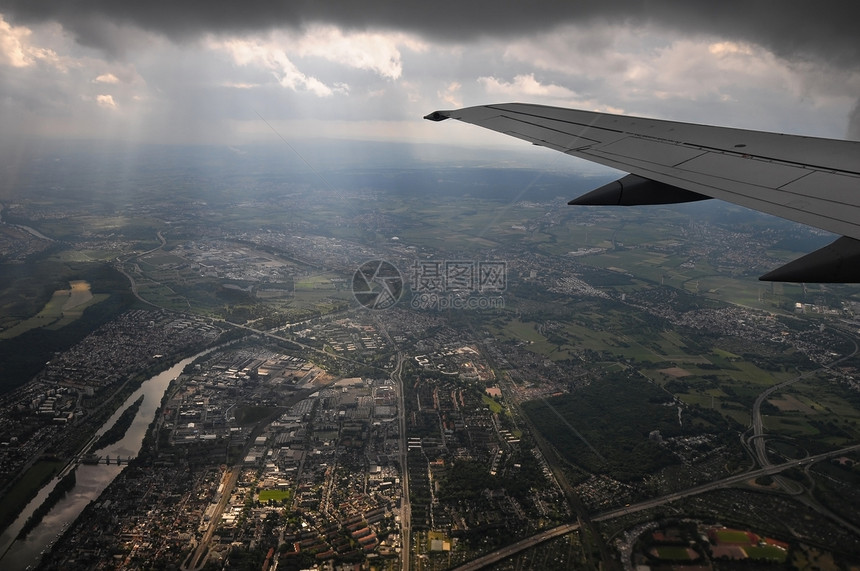 飞行风景地平线地球运输太阳飞机高度土地蓝色航班图片