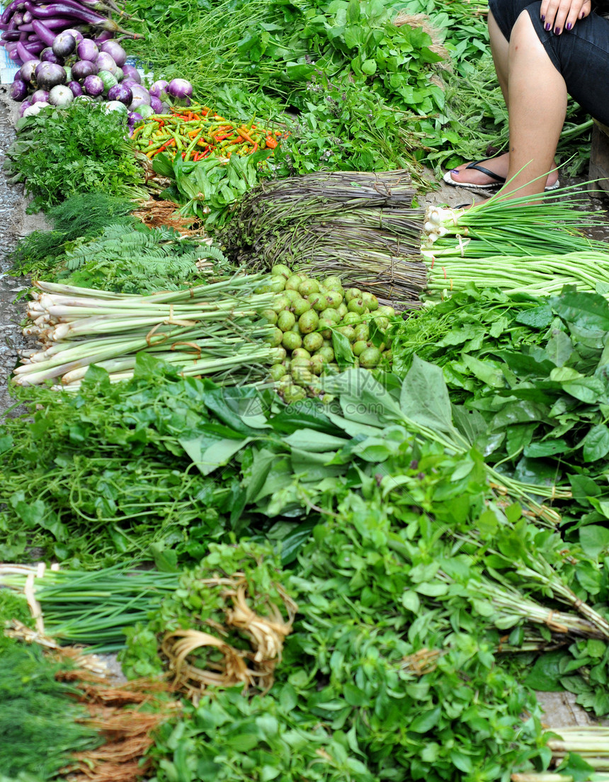 以Laos为单位的晨间市场农业香料食物柠檬茄子游客维生素旅行购物蔬菜图片