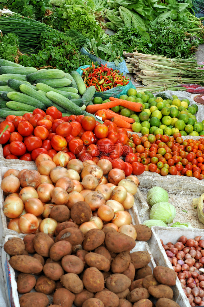 以Laos为单位的晨间市场草药旅行购物食物土豆萝卜绿色洋葱农业营养图片