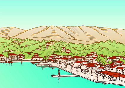 海边的村庄背景图片