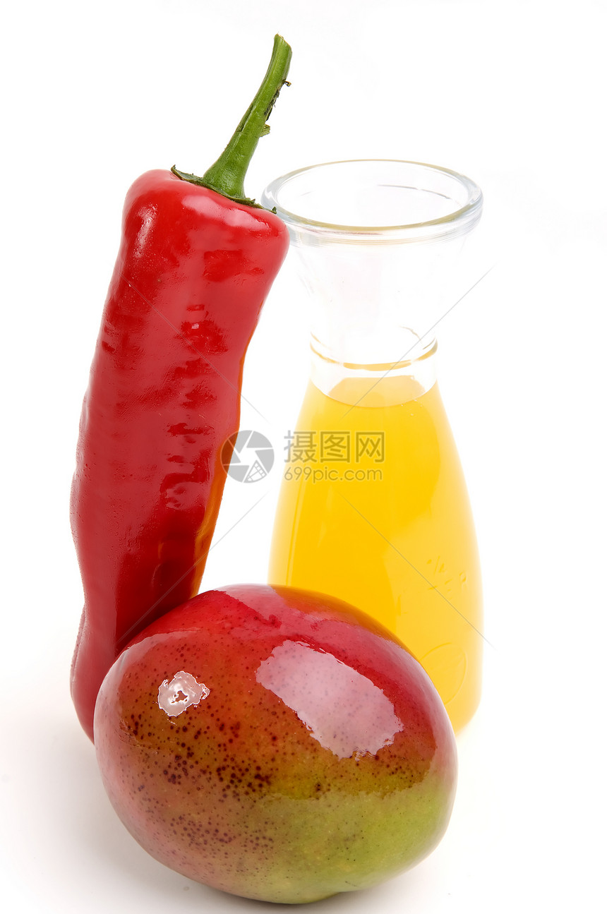 芒果 辣椒和橙汁业务红辣椒寒冷速度盘子饮食厨房红色异国维生素图片