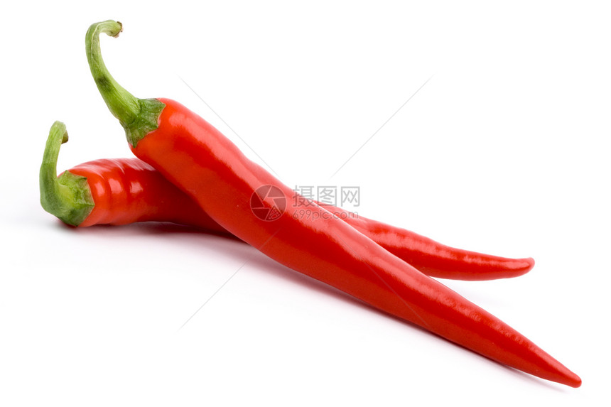 两只红辣椒香料辣椒白色水果宏观蔬菜绿色红色活力食物图片