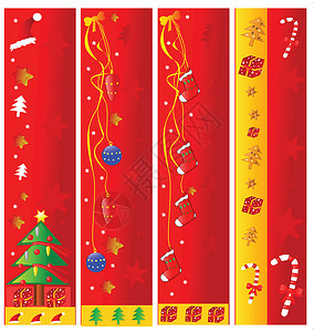 圣诞节横幅白色金子卡片星星框架礼物丝带收藏插图蛋糕背景图片