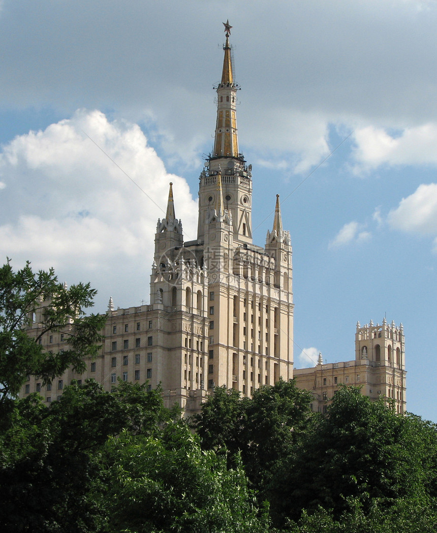 莫斯科市天空中心城市国家建筑历史尖塔星星图片