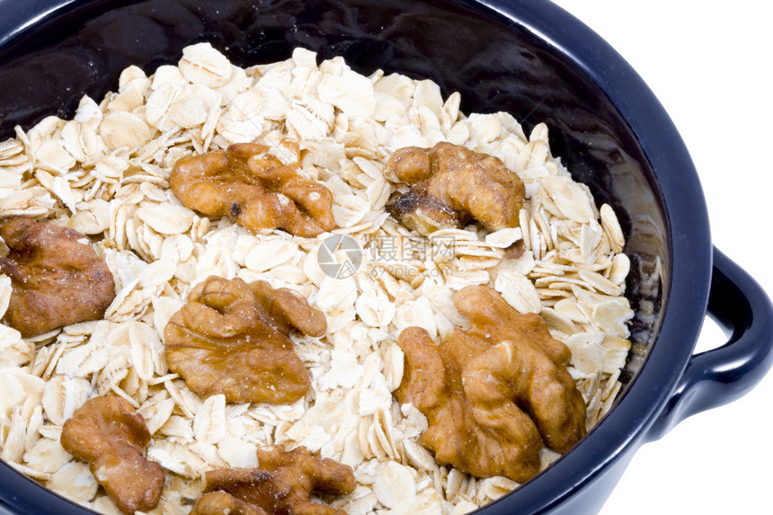 Oatmeal 碗燕麦小吃早餐饮食白色谷物损失食物玉米薄片坚果图片