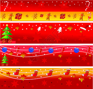 圣诞节横幅白色糖果丝带水平红色插图礼物卡片星星收藏背景图片