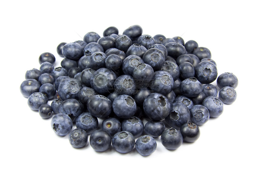 白上孤立的蓝莓水果食物宏观甜点蓝色饮食浆果白色圆形图片