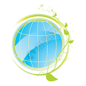 绿色概念图标生物叶子生态解决方案回收蓝色圆圈插图玻璃活力背景图片