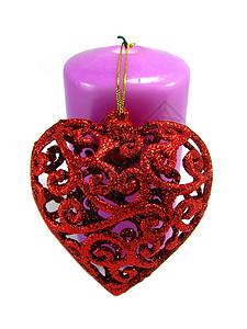 心蜡烛蜡烛和露天工作心白色紫色红色透雕薰衣草香气背景