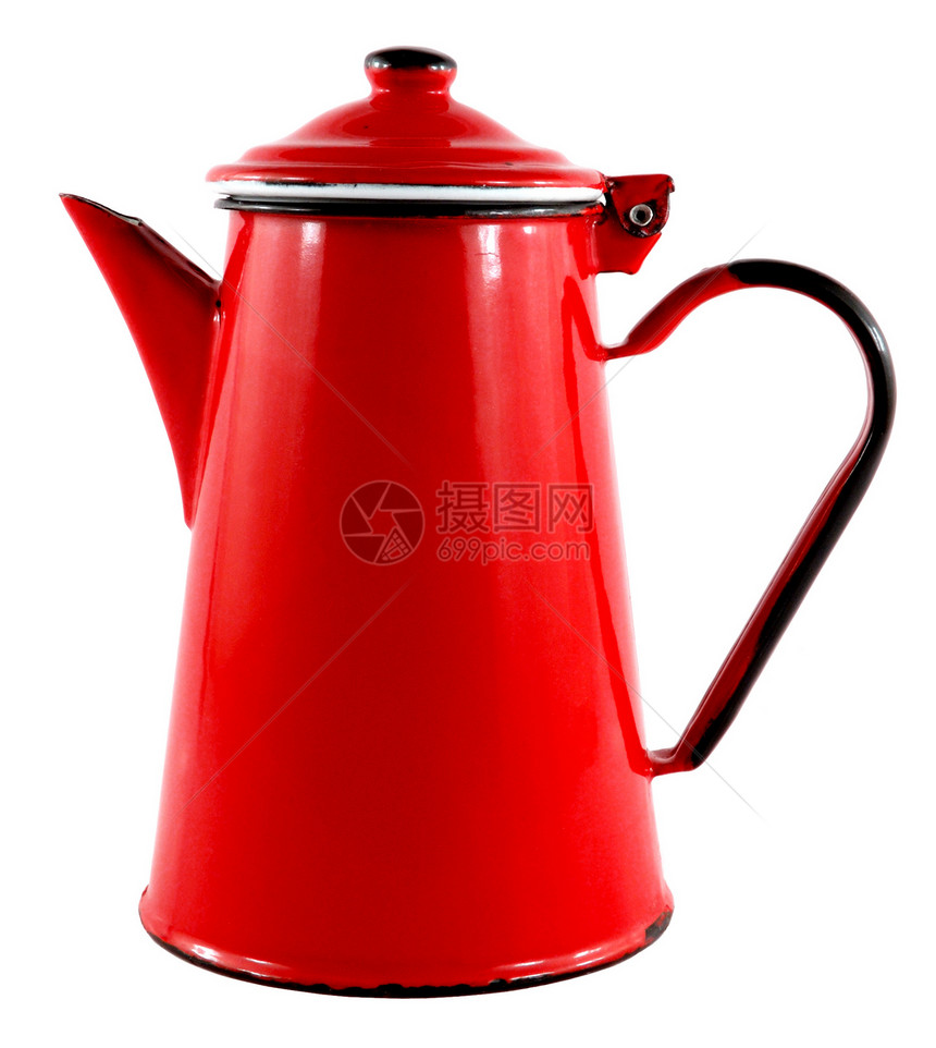 红Enamel茶咖啡壶图片