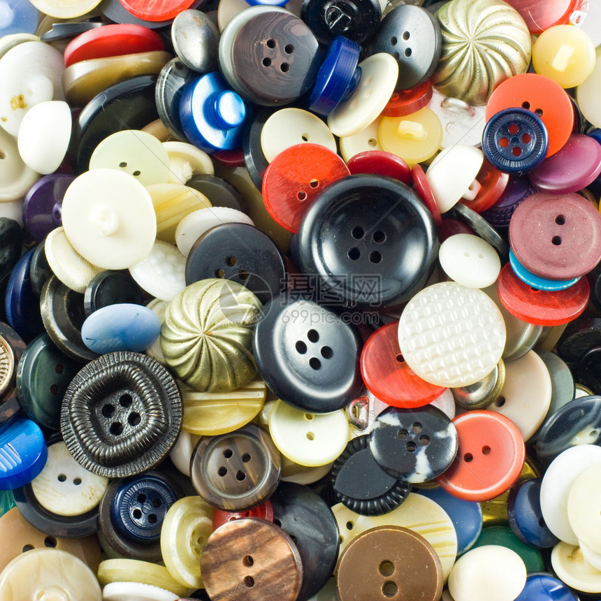 缝纫按钮圆形塑料收藏裁缝团体宏观衣服维修图片