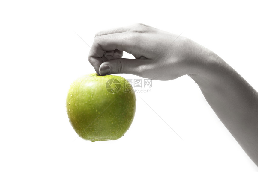 手头苹果营养水果食物白色粉刺绿色指甲蔬菜皮肤黑色图片