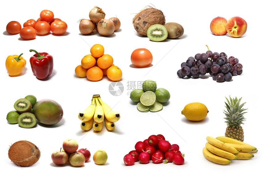 健康营养和农业蓝色辣椒奇异果节食坚果饮食蔬菜洋葱橙子香蕉图片