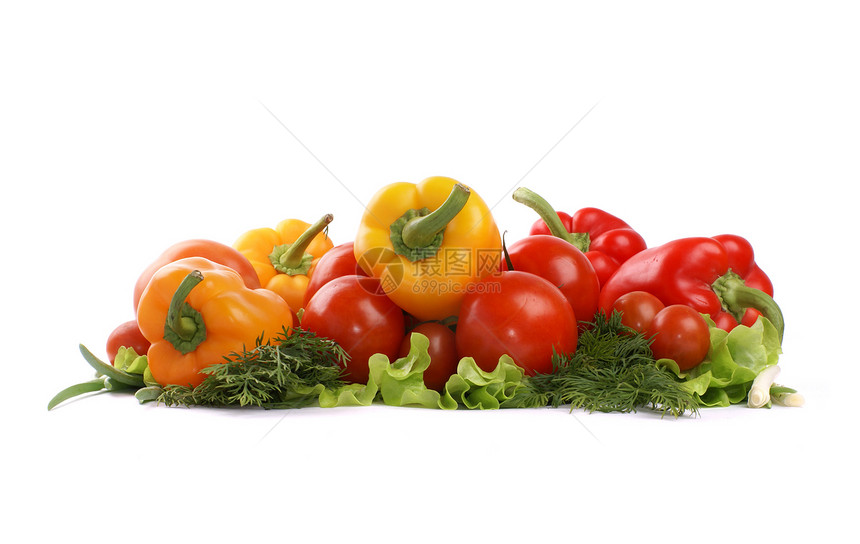 白上孤立的新鲜美味蔬菜沙拉胡椒洋葱水果茴香厨房农业树叶香菜萝卜图片