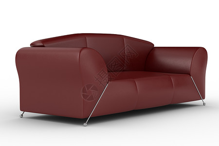 孤立的红皮沙发 内部3D图像家具脚凳长椅插图枕头公寓扶手房间阴影装饰背景图片