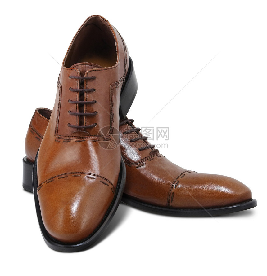 带剪切路径的孤立鞋子男性运动男人蕾丝衣服商业管理人员脚趾棕色皮革图片