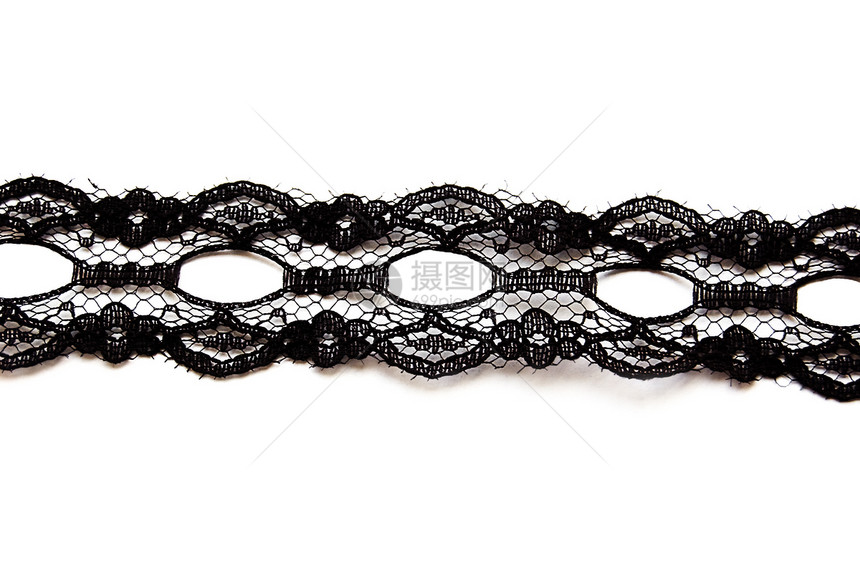 黑色细微蕾带白色织物边界工艺艺术材料钩针扇形蕾丝棉布图片