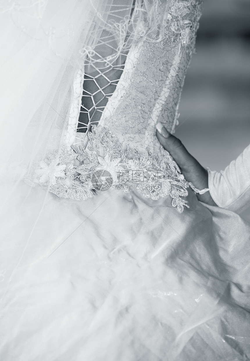 新娘的服装裙子女性庆典刺绣衣服白色蕾丝正装按钮婚礼图片
